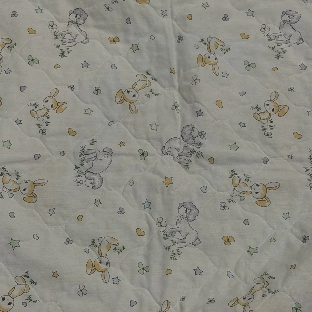 Vintage Precious Moments Sam B Bunny Lamb Handmade Baby Crib Quilt 36x47